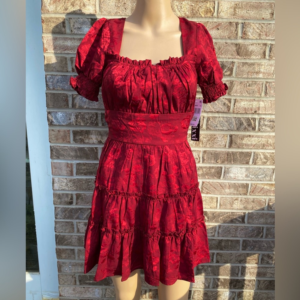 NWTs Trixxi Floral Burgundy Red Ruffle Mini Dress